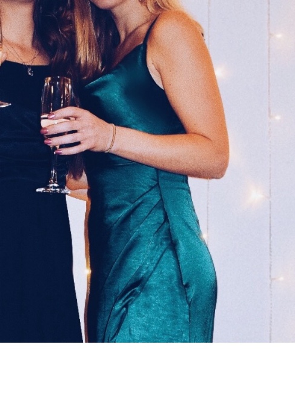 Emerald Satin Cowl Neck High-Slit Evening Dress - Picture 4 of 4
